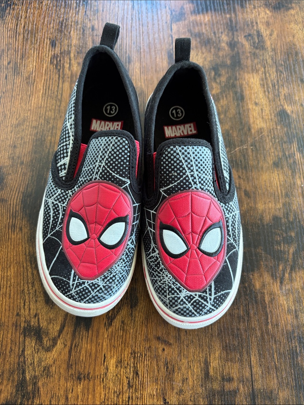 Marvel Kids Spider-Man Slip-On Sneakers - Red, Black & White sz 13